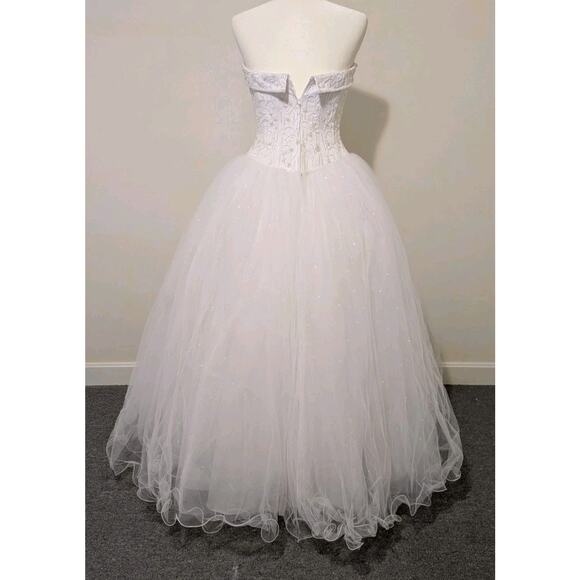 Strapless Corset Floral Beaded Basque Waist Debutant Ball Gown Wedding Dress Sz8 - Picture 3 of 15